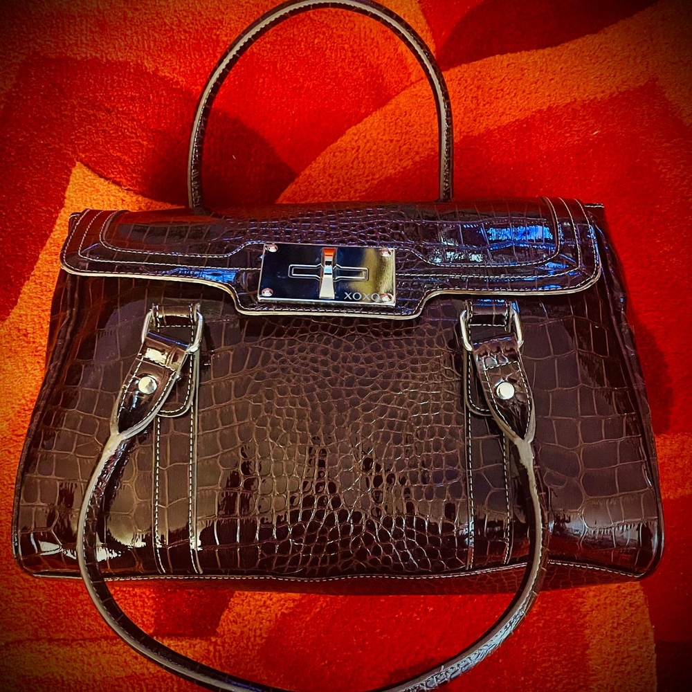XOXO Brown Shoulder Bag with Crocodile Embossed Design. ~ 14" X 10". Like New!